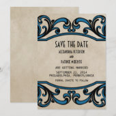 ブルーゴシックな渦巻き Save the Date 招待状 (正面/裏面)