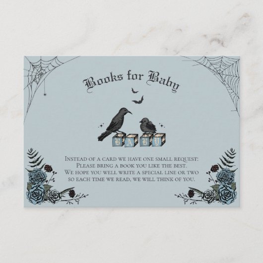 ブルーゴシックの赤ちゃんシャワー黒いraven本ベビー エンクロージャーカード (正面)
