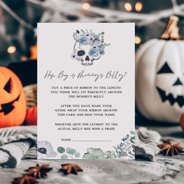 ブルーゴシックスカルどのように大きいMommysベリーゲーム (Floral Skull Baby Shower How Big is Mommys Belly Game)