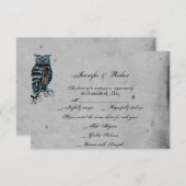 ブルーゴシックフクロウ結婚ポスの応答カード 出欠カード (正面/裏面)