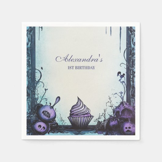 ブルーゴシック不気味ワン誕生日 スタンダードカクテルナプキン (正面)
