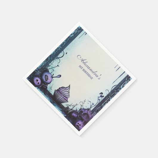 ブルーゴシック不気味ワン誕生日 スタンダードカクテルナプキン (角)