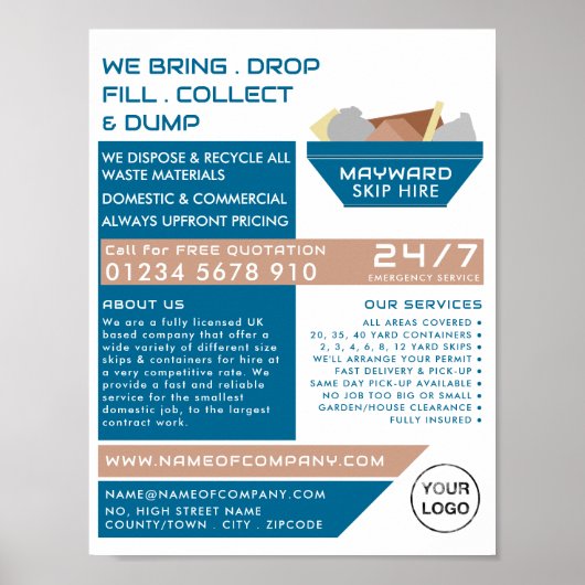 ブルーゴミのスキップデザイン、スキップ/ダンプスター会社 ポスター (正面)