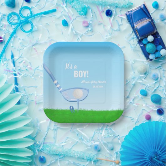 ブルーゴルフをティーアップ男の子だ!赤ちゃんシャワー ペーパープレート (パーティー)