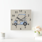 ブルーゴルフカート時計 スクエア壁時計 (ホーム)