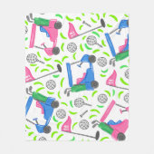 ブルーゴルフカート18thホールフラッグ明名門私立校風のるい フリースブランケット (正面)