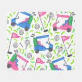 ブルーゴルフカート18thホールフラッグ明名門私立校風のるい フリースブランケット (正面(横))