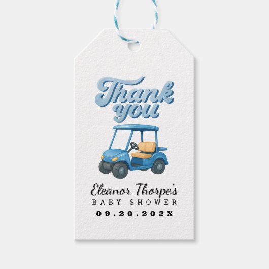 ブルーゴルフベビーシャワーありがとうラベル ギフトタグ (正面)