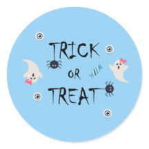 ブルーゴーストのかわいいトリックオアトリートハロウィンステッカー