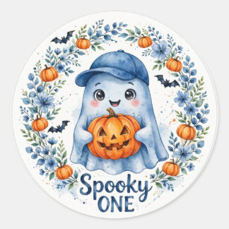 ブルーゴースト スプーキーONE パンプキンステッカー - 男の子のハロウィン ラウンドシール