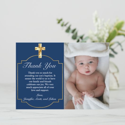 ブルーゴールデンエレガントクロスボーイズ洗礼ありがとう サンキューカード (スタンド正面)
