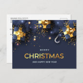 ブルーゴールデンクリスマスオーナメントのグリーティ企業のング ポストカード (正面/裏面)