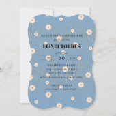 ブルーゴールデンデイジーグリッターグローベビーシャワー 招待状 (正面)