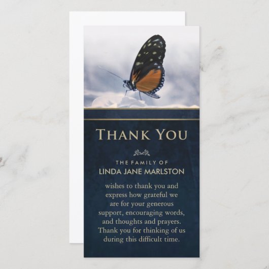 ブルーゴールデンバタフライ悔やみや弔慰サンキューカード サンキューカード (正面/裏面)