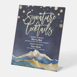 ブルーゴールデンマウンテンズウェディング シグネチャードリンクメニュー 台座サイン