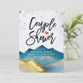 ブルーゴールデンマウンテンズカップルのシャワーウェディングシャワー 招待状 (スタンド正面)