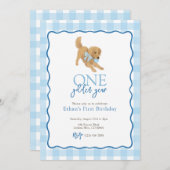 ブルーゴールデンレトリエバーゴールデンイヤー第1誕生日 招待状 (正面/裏面)