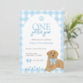 ブルーゴールデンレトリエバーワンゴールデンイヤー誕生日 招待状 (スタンド正面)