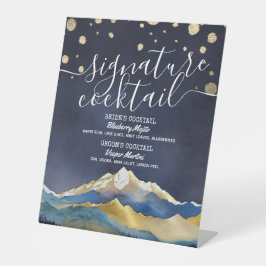 ブルーゴールデン結婚マウンテンズのシグネチャードリンクメニュー 台座サイン