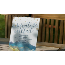 ブルーゴールデン結婚マウンテンズのシグネチャードリンクメニュー 台座サイン