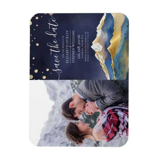 ブルーゴールデン結婚マウンテンズの写真は日付を保存 マグネット (縦)