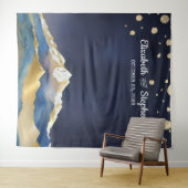 ブルーゴールデン結婚マウンテンズ写真ブース背景 タペストリー (インサイチュ(横))