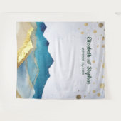 ブルーゴールデン結婚マウンテンズ写真ブース背景 タペストリー (正面(横))