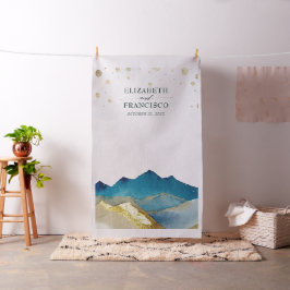 ブルーゴールデン結婚マウンテンズ写真ブース背景 ファブリック