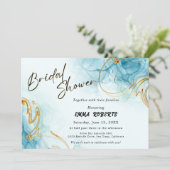 ブルーゴールドとホワイトのエレガントな水彩ウェディング 招待状 (スタンド正面)