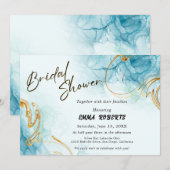 ブルーゴールドとホワイトのエレガントな水彩ウェディング 招待状 (正面/裏面)