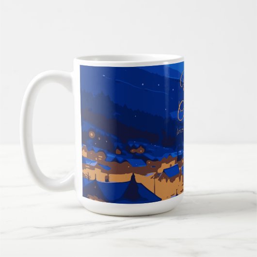 ブルーゴールドのカスタムウィンタービレッジクリスマス コーヒーマグカップ (左)