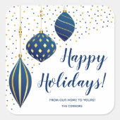 ブルーゴールドのクリスマスオーナメントとドット ホリデー スクエアシール (正面)