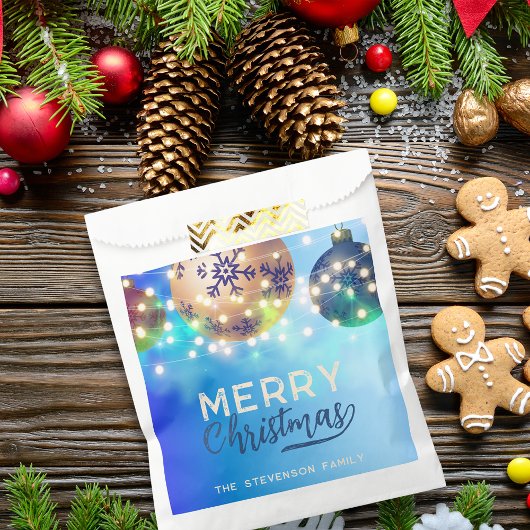 ブルーゴールドのクリスマスオーナメントストリングライトホリデー フェイバーバッグ