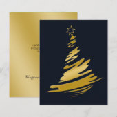 ブルーゴールドのクリスマスツリーのホリデーカード (正面/裏面)