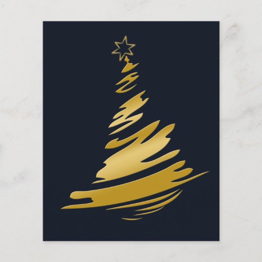 ブルーゴールドのクリスマスツリーのホリデーカード (正面)