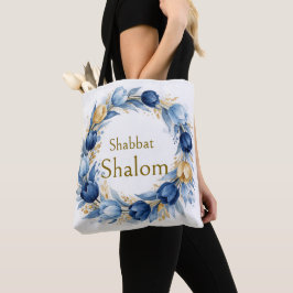 ブルーゴールドのリース、シャバット・シャロームの水彩グラマラスデザイン トートバッグ