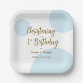 ブルーゴールドの洗礼と1歳の誕生日カスタム ペーパープレート