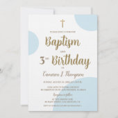 ブルーゴールドの男の子洗礼＆3歳の誕生日招待状 招待状 (正面)