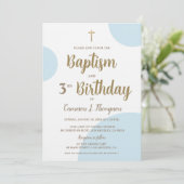 ブルーゴールドの男の子洗礼＆3歳の誕生日招待状 招待状 (スタンド正面)