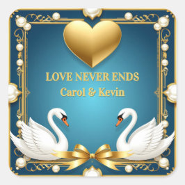 ブルーゴールドの白鳥の結婚式ネームサインギフト 💍 スクエアシール