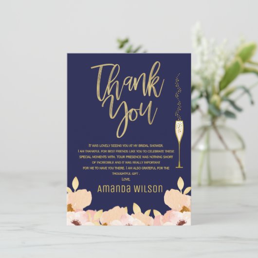 ブルーゴールドの結婚前お礼カード 招待状 (スタンド正面)