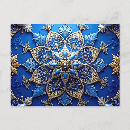 ブルーゴールドの装飾的なホリデーポストカード ポストカード (正面)