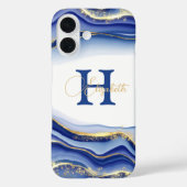ブルーゴールドアルコールインクモノグラム名イニシャル Case-Mate iPhoneケース (裏面)