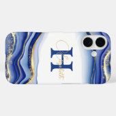 ブルーゴールドアルコールインクモノグラム名イニシャル Case-Mate iPhoneケース (裏面 (横))