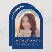 ブルーゴールドアーチ2枚組写真卒業おめでとう 招待状 (正面/裏面)