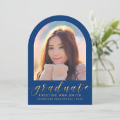 ブルーゴールドアーチ2枚組写真卒業おめでとう 招待状 (スタンド正面)