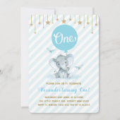 ブルーゴールドエレファント 1歳の誕生日 ツインクルスター 招待状 (正面)