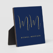 ブルーゴールドカラーズプロフェッショナルイニシャルレターズネーム フォトプラーク (正面)