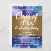 ブルーゴールドグリッター写真グラデーション パーティー招待状 招待状 (正面)