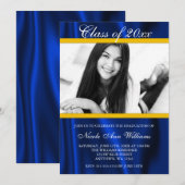 ブルーゴールドサテン写真卒業発表 招待状 (正面/裏面)